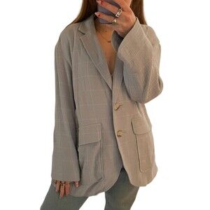 Madewell Windowpane Oversized Blazer Blue Small